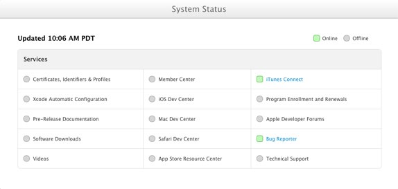 Apple Dev Portal Status Page 