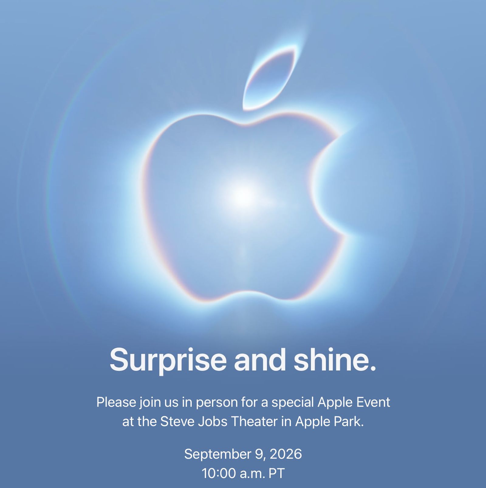 Apple's September 2026 event invite with the Surprise and Shine tagline