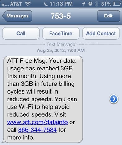 AT&T Data Overage SMS