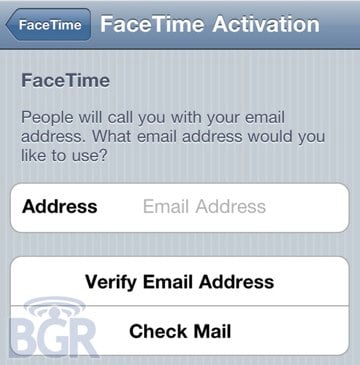 Facetime email activation