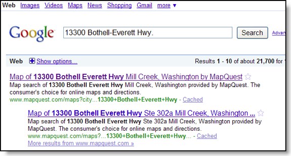 Google Mapquest results