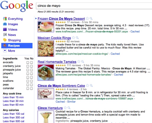 google recipe view