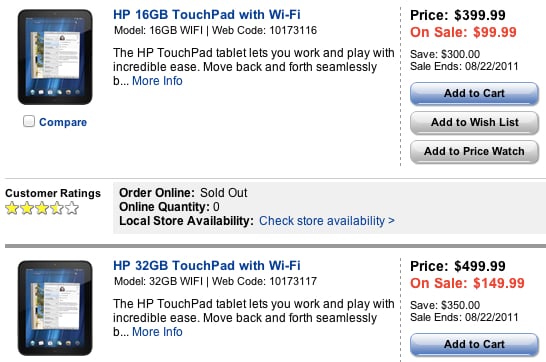 HP TouchPad liquidation