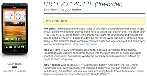 HTC EVO 4G LTE pre-order