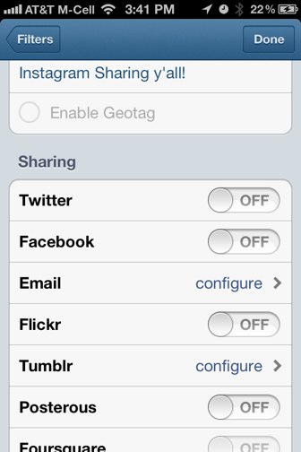 Instagram sharing options