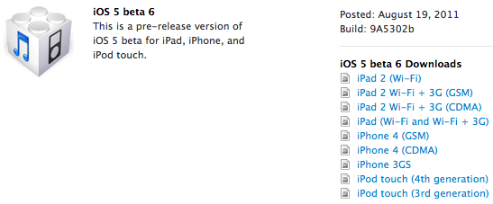 ios 5 beta 6 9a5302b