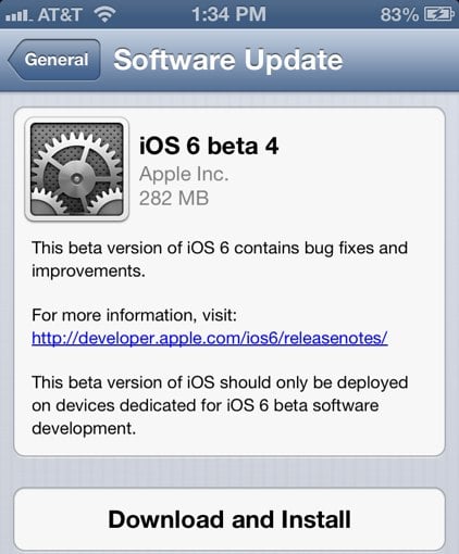 iOS 6 beta 4 download