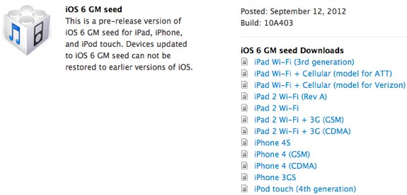 iOS 6 golden master download