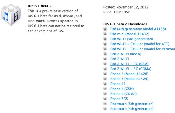 iOS 6.1 beta 2 download