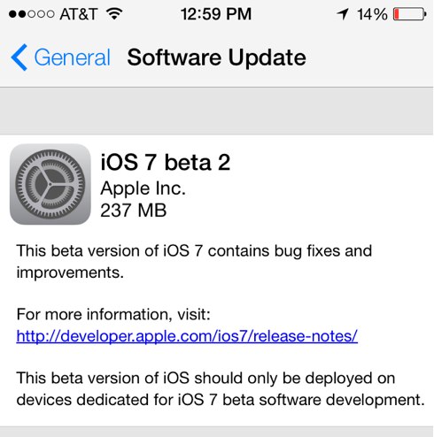 iOS 7 beta 2 download