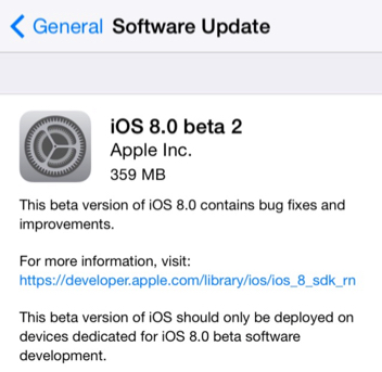 iOS 8 beta 2 download