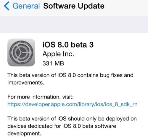 iOS 8 beta 3 download