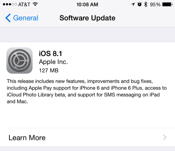 iOS 8.1 update