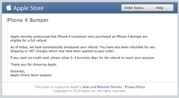 Apple Bumper Case refunds