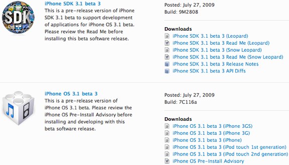 iPhone OS 3.1 beta 3 7C116a