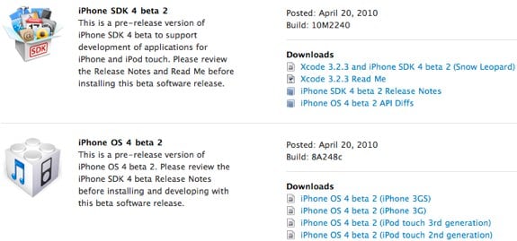 iPhone OS 4.0 beta 2 sdk