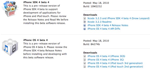 iPhone OS 4.0 beta sdk 4