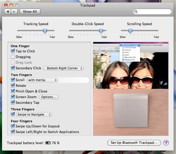 Magic Trackpad Preferences setup