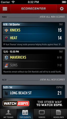 ESPN Score Center iOS app version 3 (2)