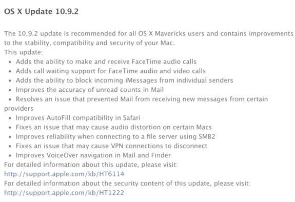 OS X Mavericks 10.9.2 update