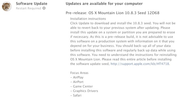 OS X Mountain Lion 10.8.3 12D68