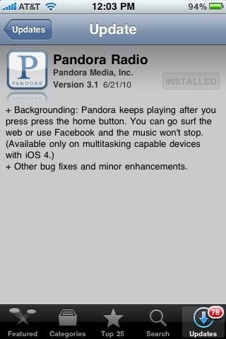 Pandora iOS 4