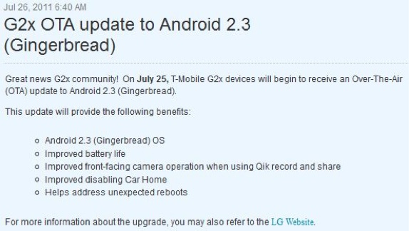 T-Mobile G2x gingerbread update