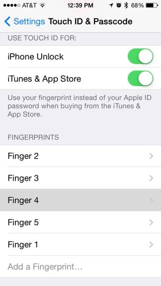 Touch ID settings iphone fingerprint