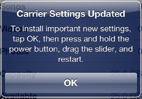 Verizon iPhone 5 carrier setting update