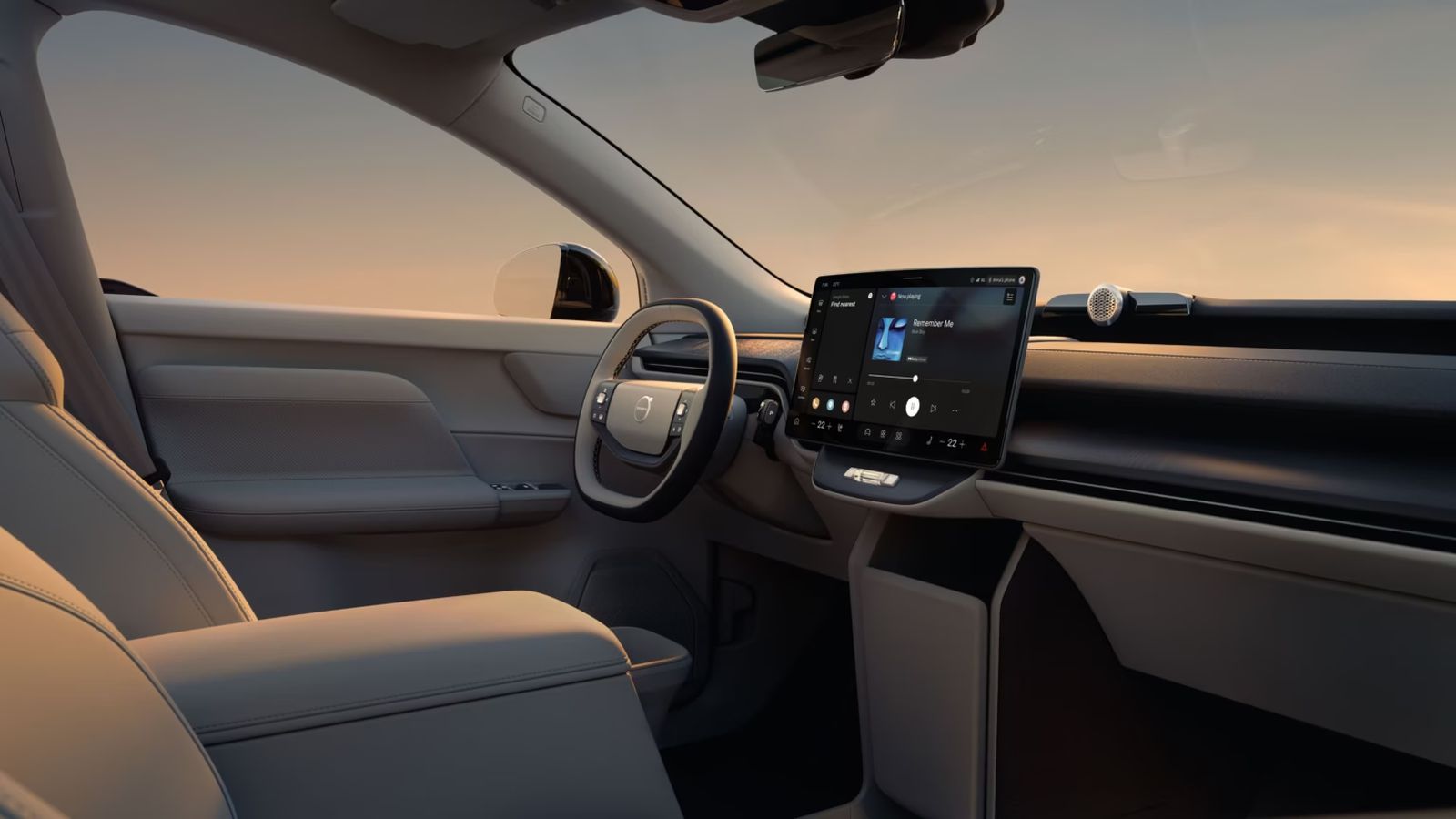 Volvo EX90 interior with Apple Music playing on the center display