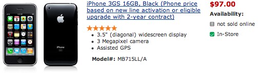 Wal-Mart iPhone 3GS $97