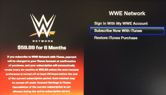 WWE Network iTunes billing