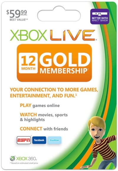 xbox live gold subscription 12-month card