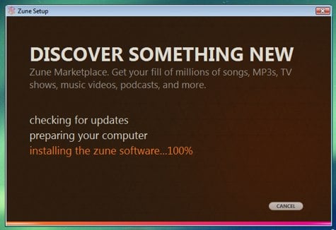Zune installation complete