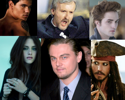 Taylor Lautner, James Cameron, Robert Pattinson, Kristen Stewart, Leonardo DiCaprio, Johnny Depp