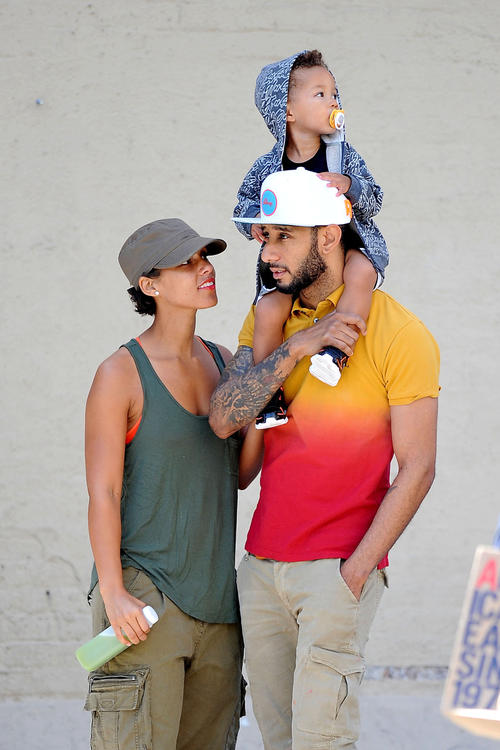 Alicia Keys with her son and Swizz Beatz