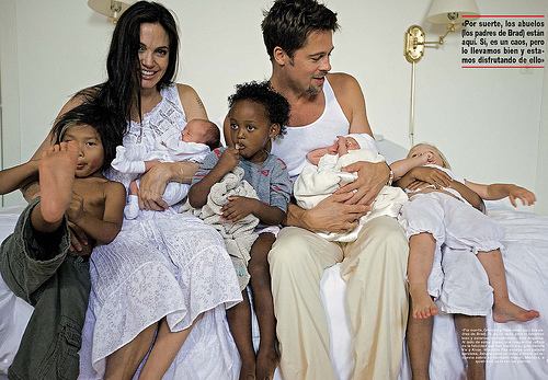 Angelina Jolie and Brad Pitt with their family