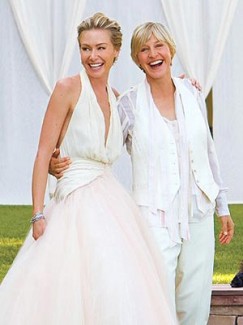 Portia de Rossi and Ellen DeGeneres on their wedding day