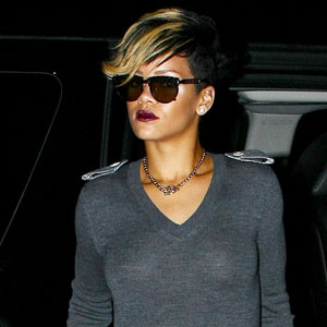 Rihanna with her frosted, short cut