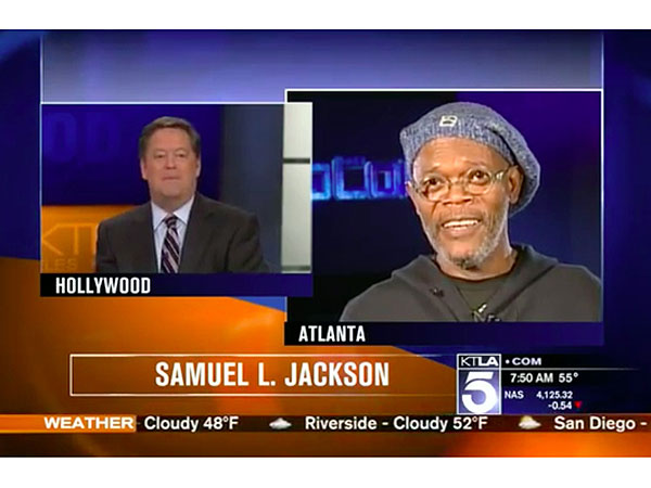 KTLA reporter Sam Rubin and Samuel L. Jackson