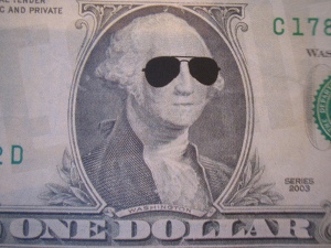 one dollar with sunglasses