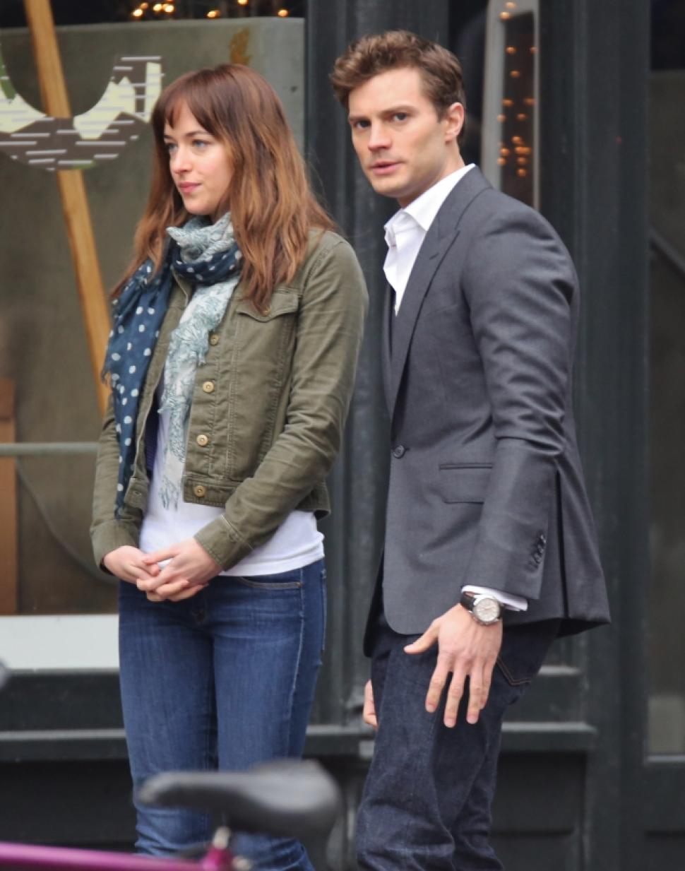 Dakota Johnson and Jamie Dornan on the set of '50 Shades of Grey'