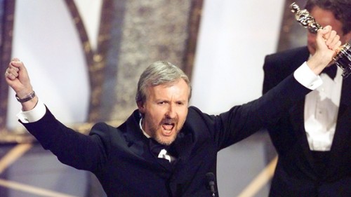 James Cameron winning his Titanic Oscar