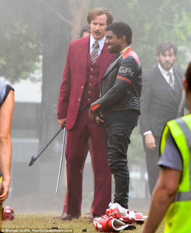 Will Ferrell and Kanye West on the set of 'Anchorman 2'