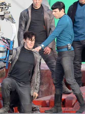 Benedict Cumberbatch and Zachary Quinto on the Star Trek 2 set