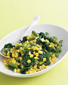 Sauteed corn, spinach, and green beans