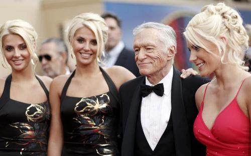 Hugh Hefner, Kristina Shannon, Karissa Shannon and Crystal Harris