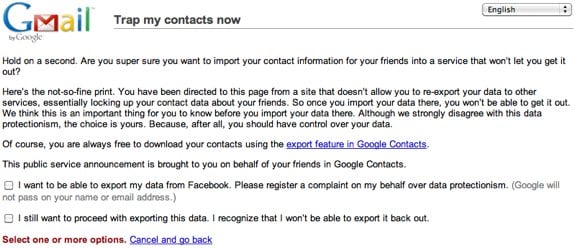 Google warns of facebook data import