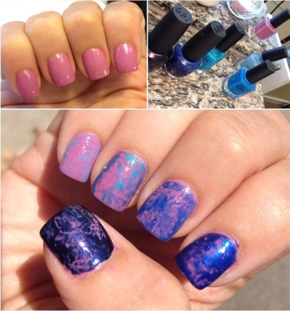 Ombre plastic wrap marble nails