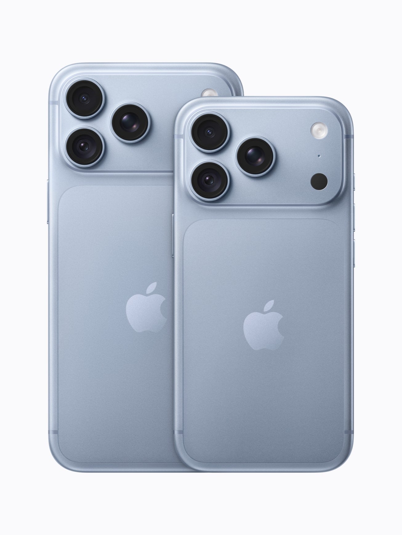 iPhone 18 Pro and iPhone 18 Pro Max in glacier, shown front and back